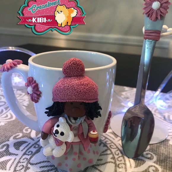 cute handmade cups!  a good gift 💝 includes spoon - Picture 1 of 5